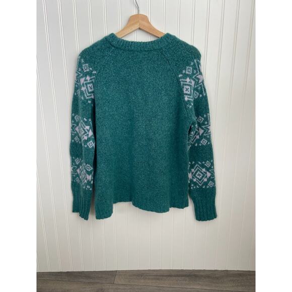 J. Crew Sweater Fair Isle Women's Large Blue Wool Knit Casual Crewneck Pullover - Picture 5 of 5